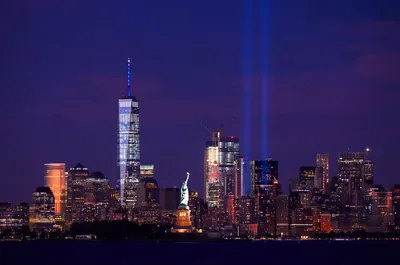 Lower Manhattan NYC Freedom Tower Tribute in Light Statue of Liberty